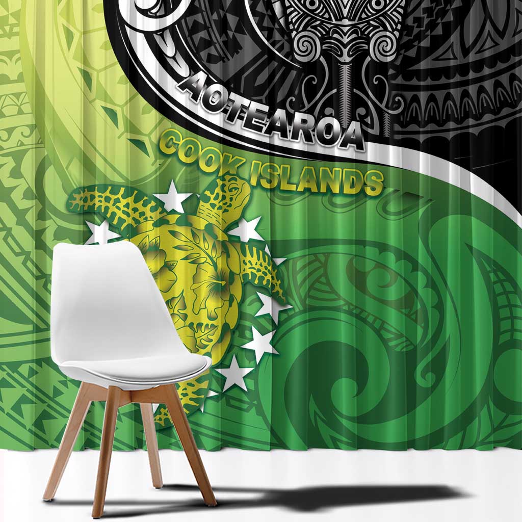 New Zealand Cook Islands Window Curtain Maori Tiki With Circle Stars Turtle - Polynesian Pride