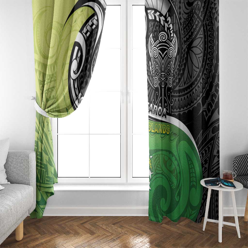 New Zealand Cook Islands Window Curtain Maori Tiki With Circle Stars Turtle - Polynesian Pride