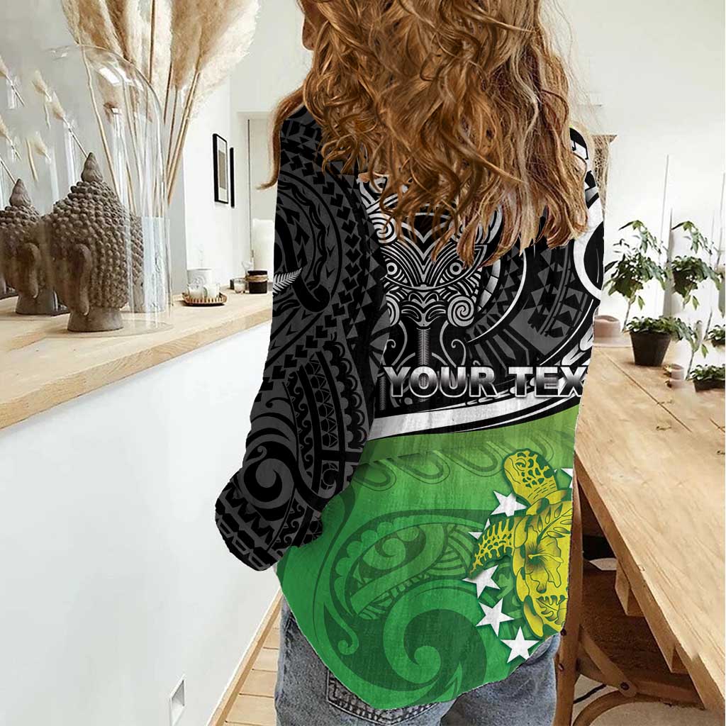 Custom New Zealand Cook Islands Women Casual Shirt Maori Tiki With Circle Stars Turtle - Polynesian Pride