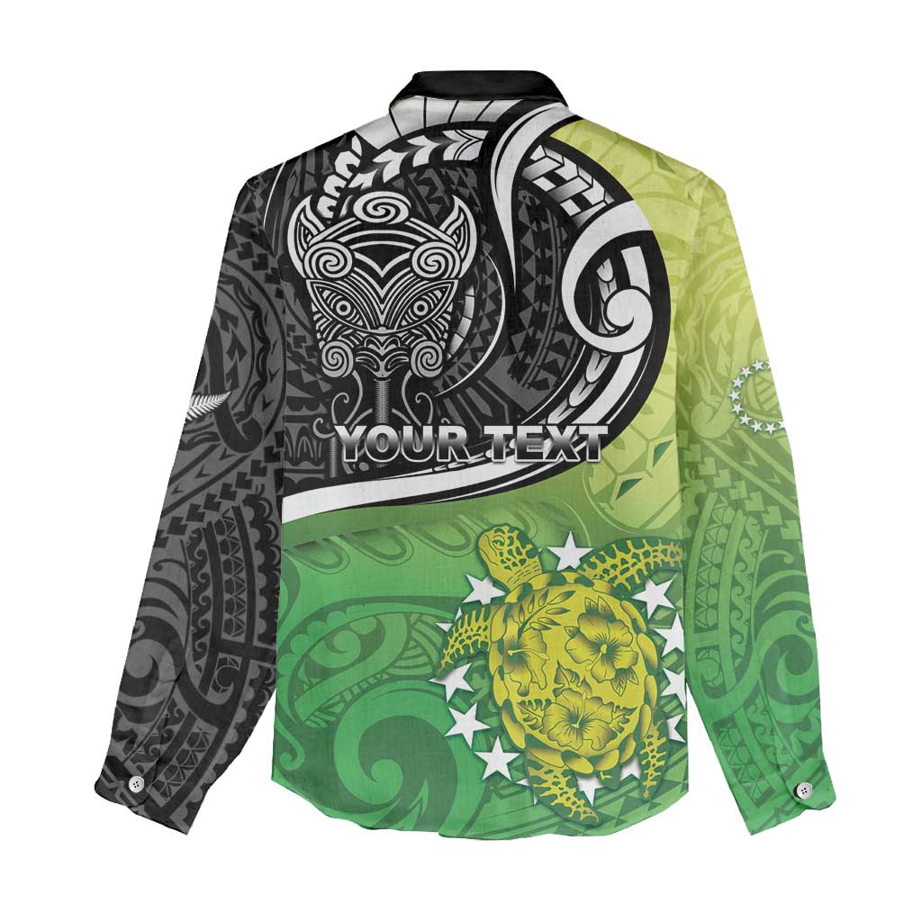 Custom New Zealand Cook Islands Women Casual Shirt Maori Tiki With Circle Stars Turtle - Polynesian Pride