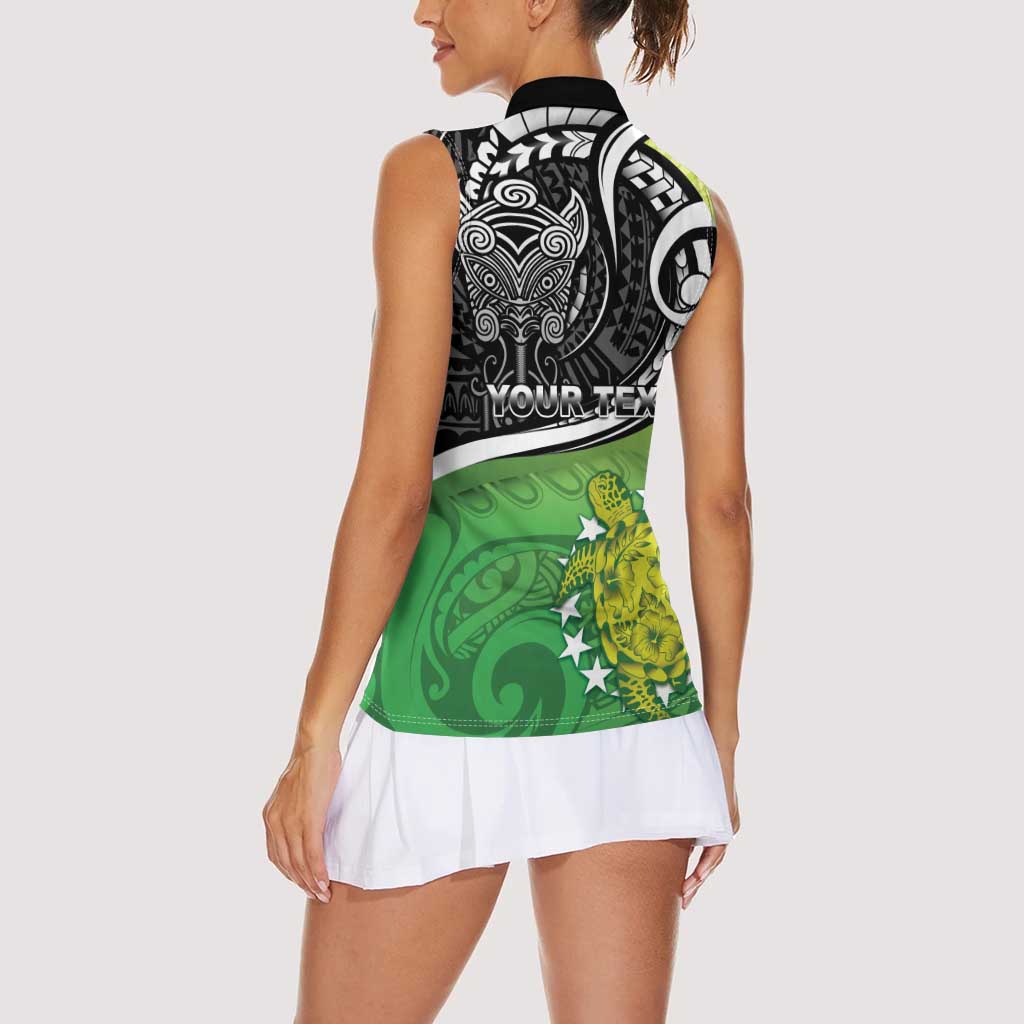 Custom New Zealand Cook Islands Women Sleeveless Polo Shirt Maori Tiki With Circle Stars Turtle - Polynesian Pride
