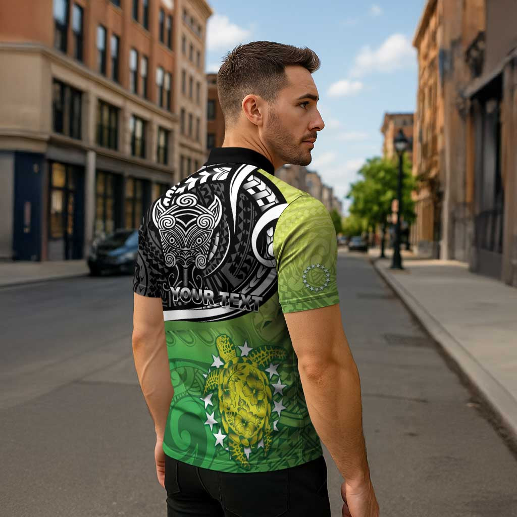 Custom New Zealand Cook Islands Zipper Polo Shirt Maori Tiki With Circle Stars Turtle - Polynesian Pride