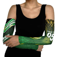 Custom Cook Islands Rugby Arm Sleeves Unique Style Green Version - Polynesian Pride