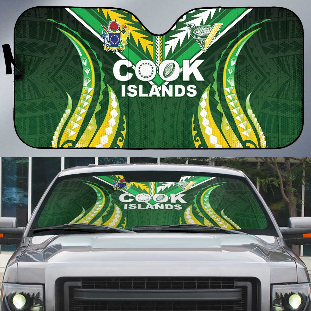 Cook Islands Rugby Auto Sun Shade Unique Style Green Version - Polynesian Pride