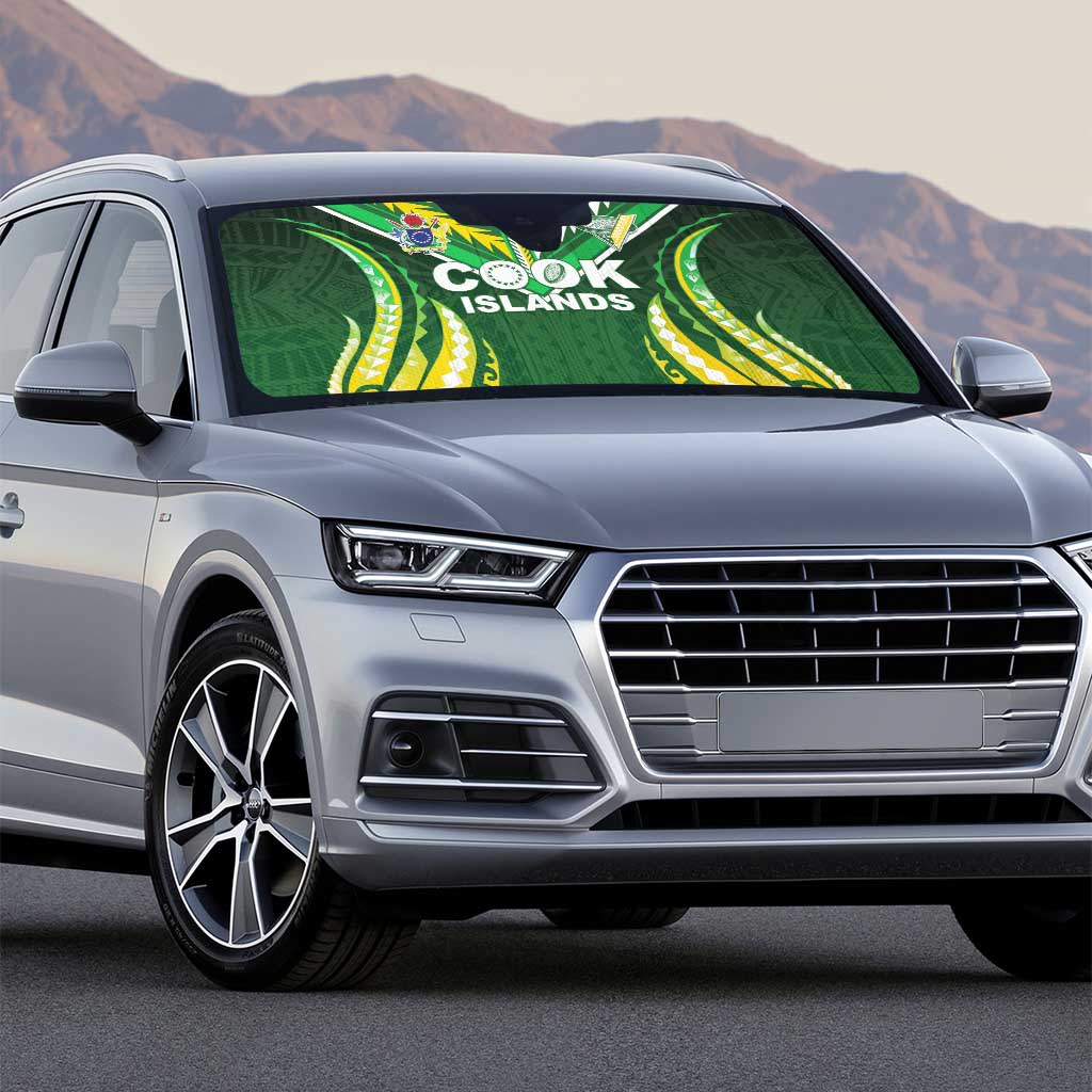 Cook Islands Rugby Auto Sun Shade Unique Style Green Version - Polynesian Pride