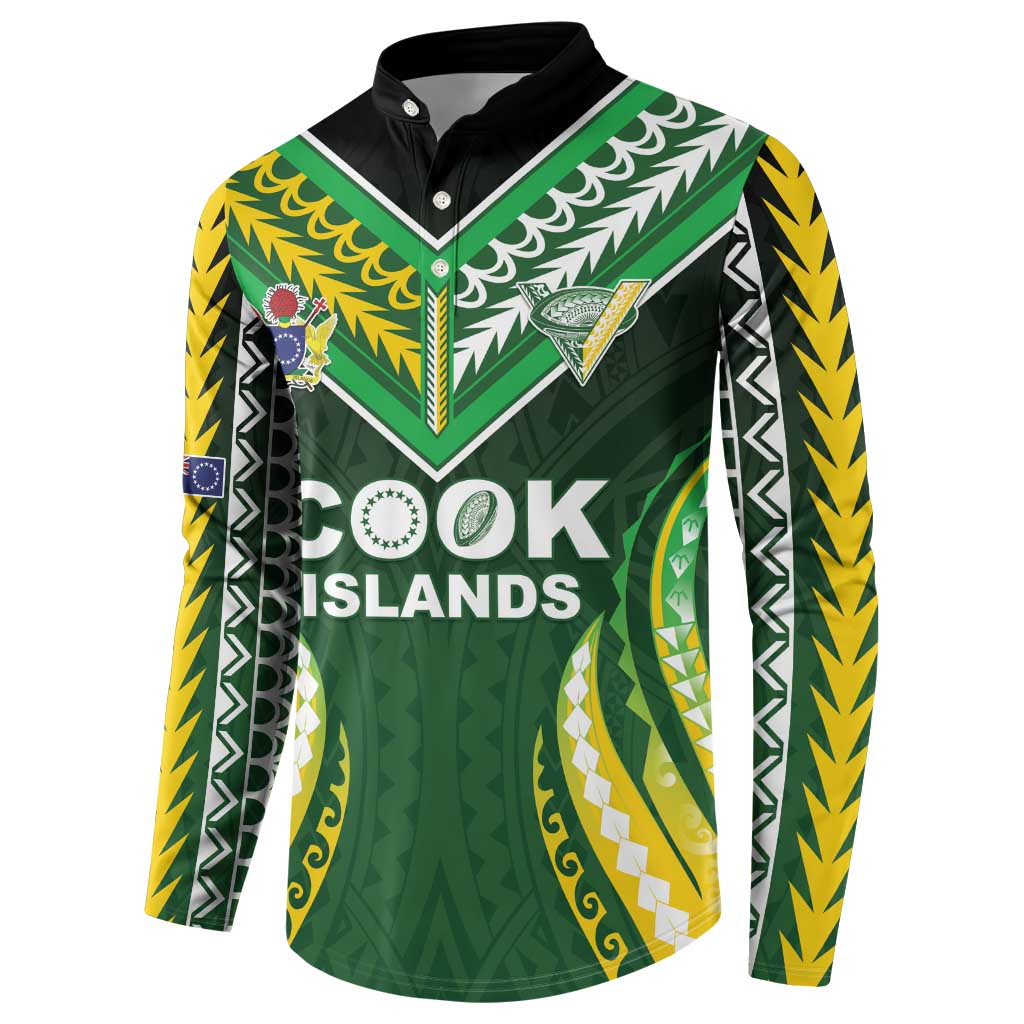 Custom Cook Islands Rugby Button Sweatshirt Unique Style Green Version - Polynesian Pride