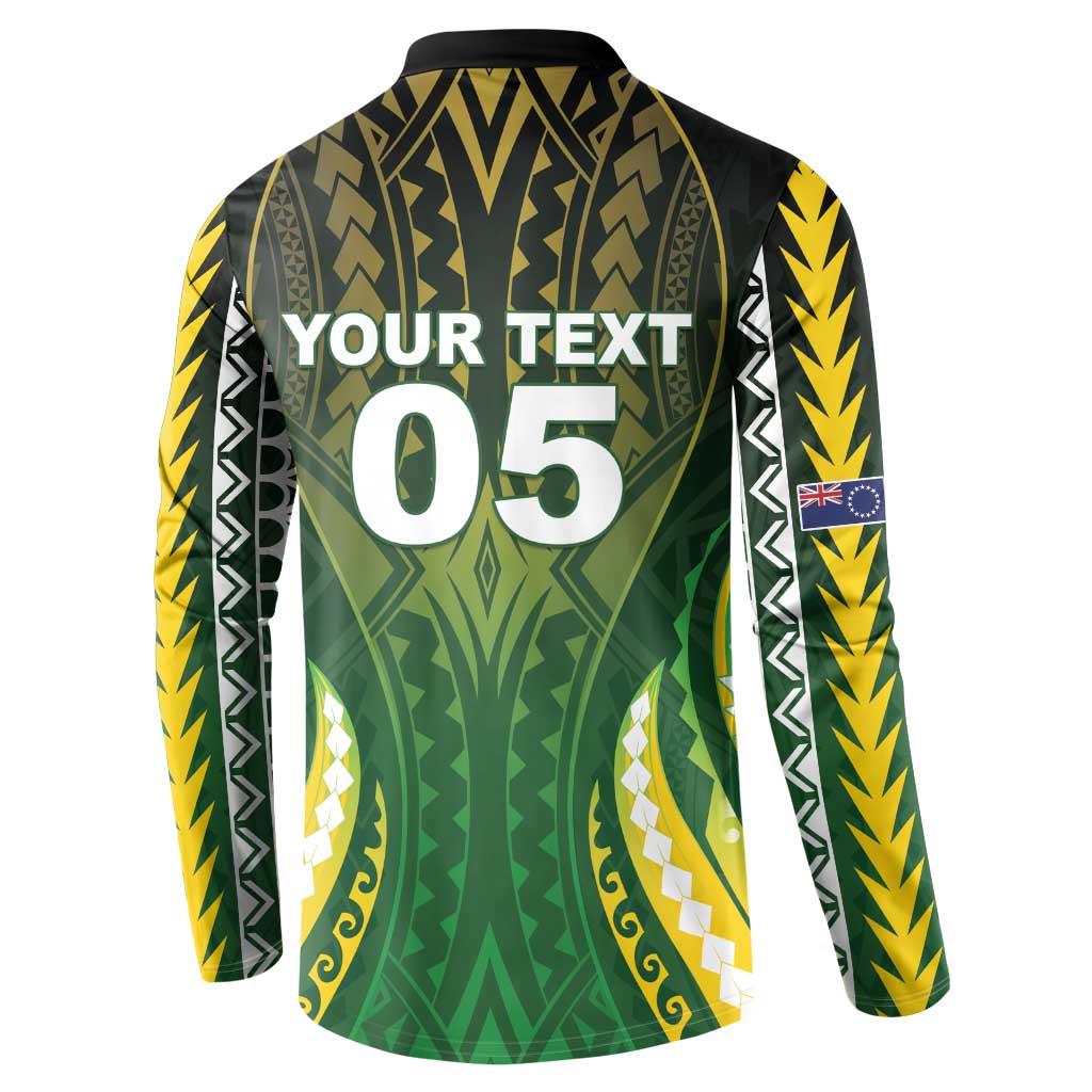 Custom Cook Islands Rugby Button Sweatshirt Unique Style Green Version - Polynesian Pride