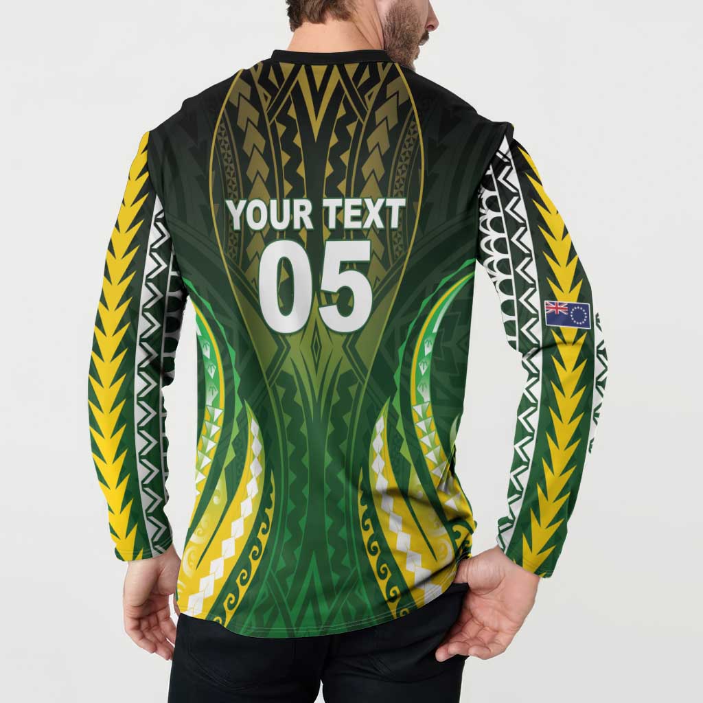 Custom Cook Islands Rugby Button Sweatshirt Unique Style Green Version - Polynesian Pride