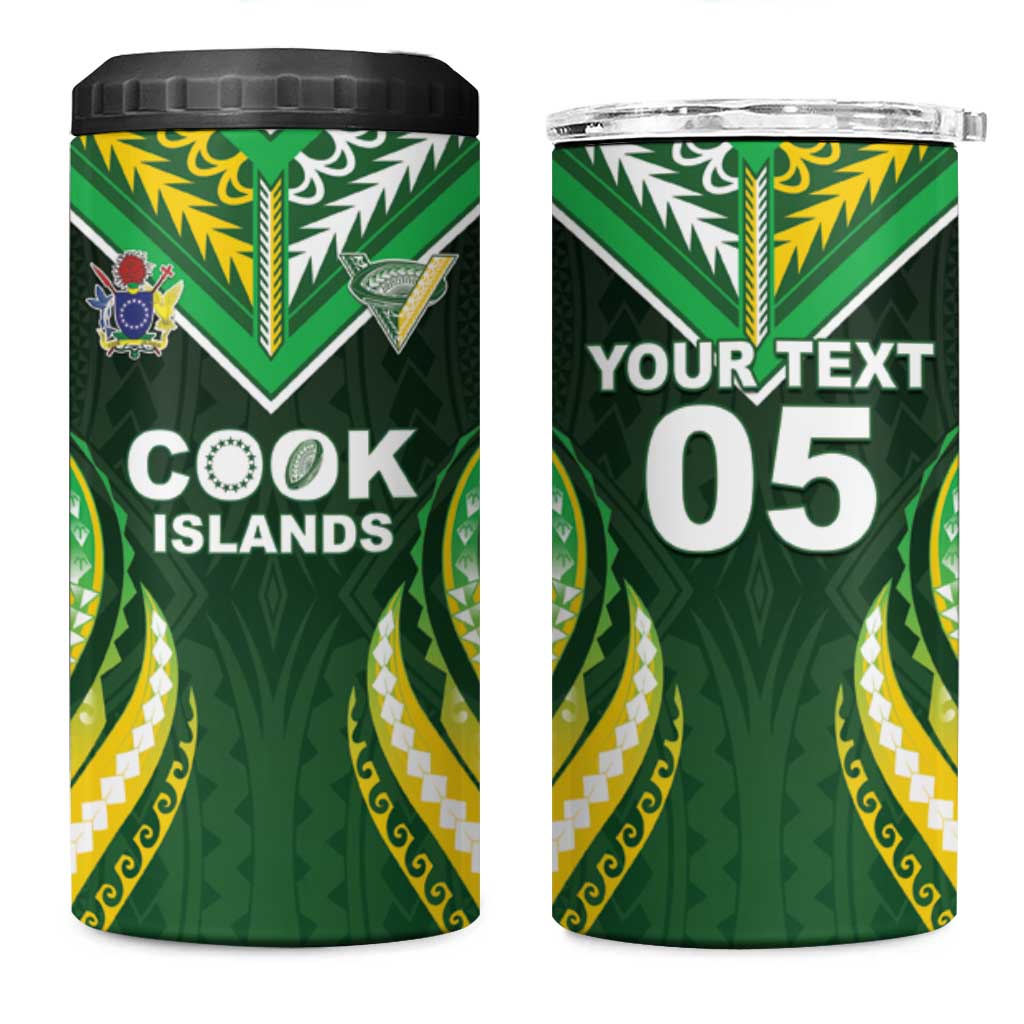 Custom Cook Islands Rugby 4 in 1 Can Cooler Tumbler Unique Style Green Version - Polynesian Pride