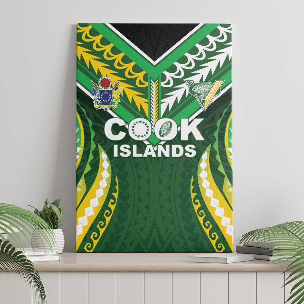 Cook Islands Rugby Canvas Wall Art Unique Style Green Version - Polynesian Pride