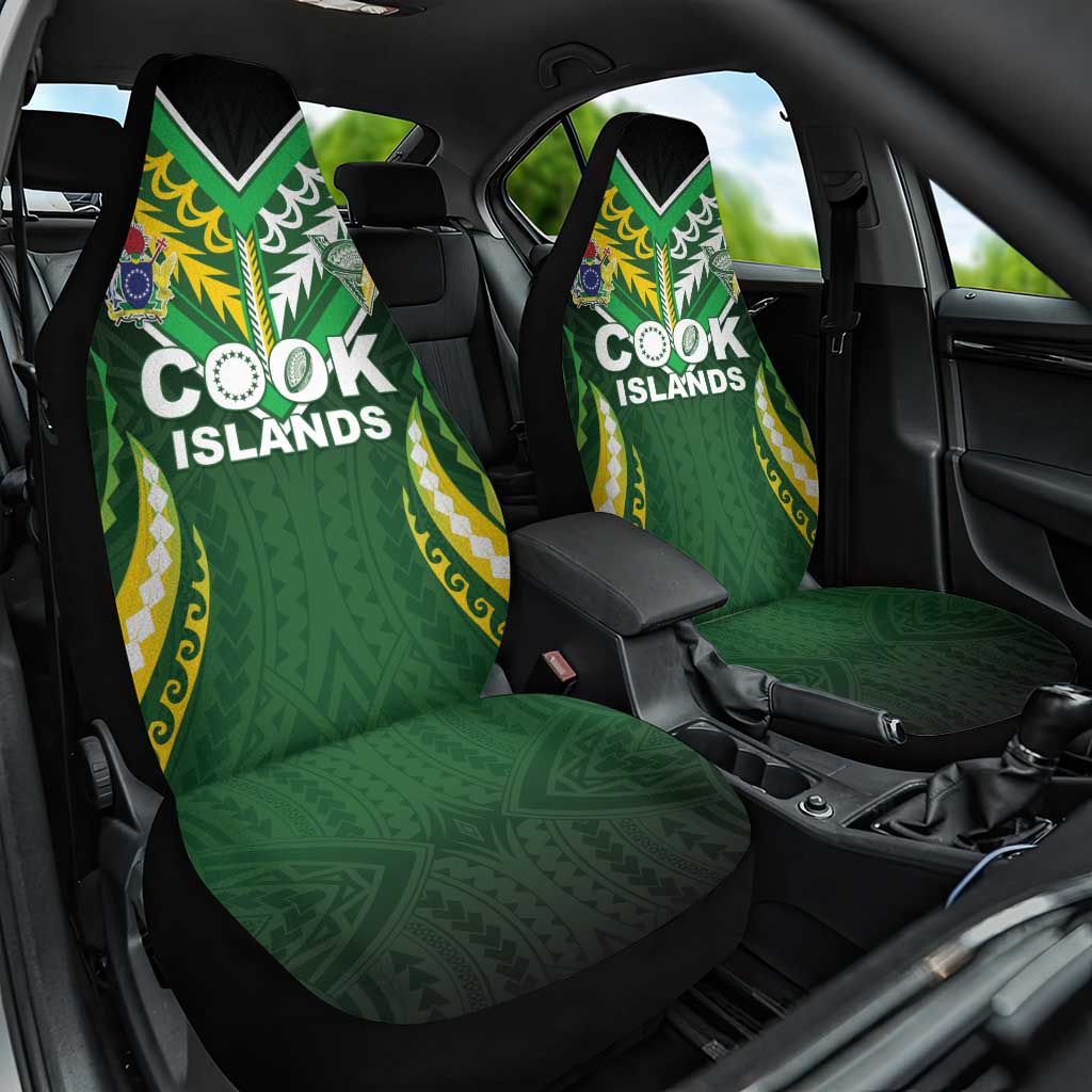 Cook Islands Rugby Car Seat Cover Unique Style Green Version - Polynesian Pride