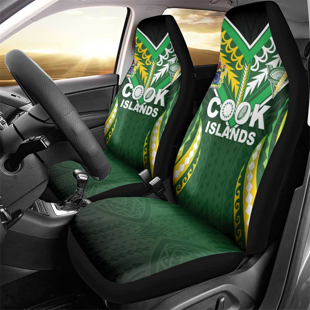 Cook Islands Rugby Car Seat Cover Unique Style Green Version - Polynesian Pride