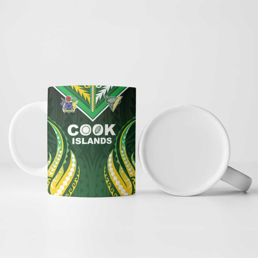 Custom Cook Islands Rugby Ceramic Mug Unique Style Green Version - Polynesian Pride