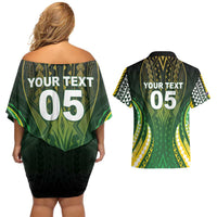 Custom Cook Islands Rugby Couples Matching Off Shoulder Short Dress and Hawaiian Shirt Unique Style Green Version - Polynesian Pride