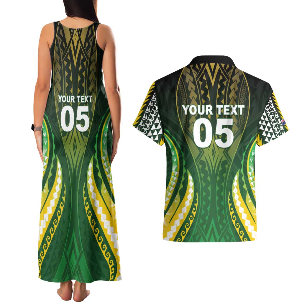 Custom Cook Islands Rugby Couples Matching Tank Maxi Dress and Hawaiian Shirt Unique Style Green Version - Polynesian Pride