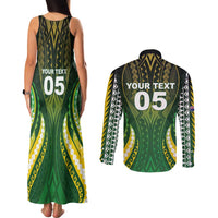 Custom Cook Islands Rugby Couples Matching Tank Maxi Dress and Long Sleeve Button Shirt Unique Style Green Version - Polynesian Pride