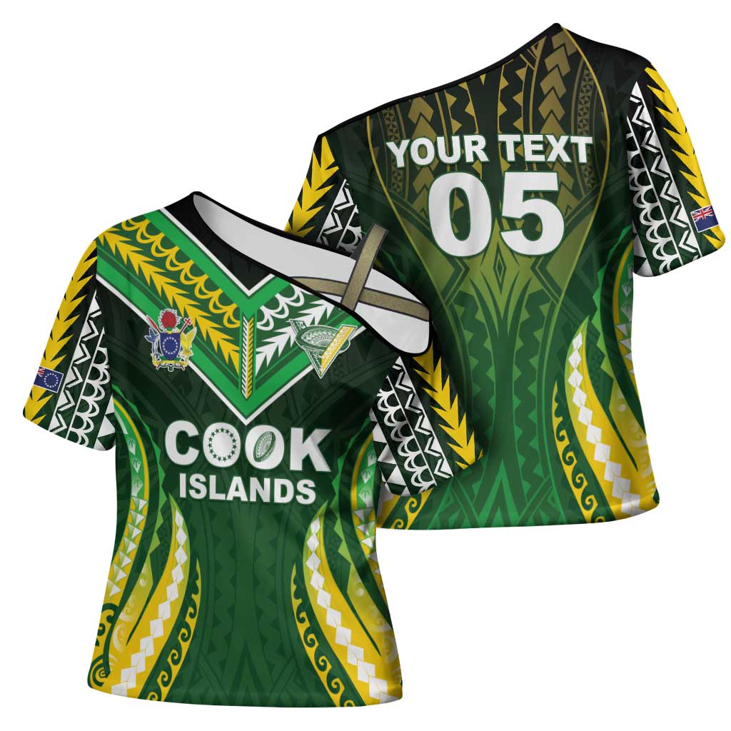 Custom Cook Islands Rugby Cross Shoulder Shirt Unique Style Green Version - Polynesian Pride