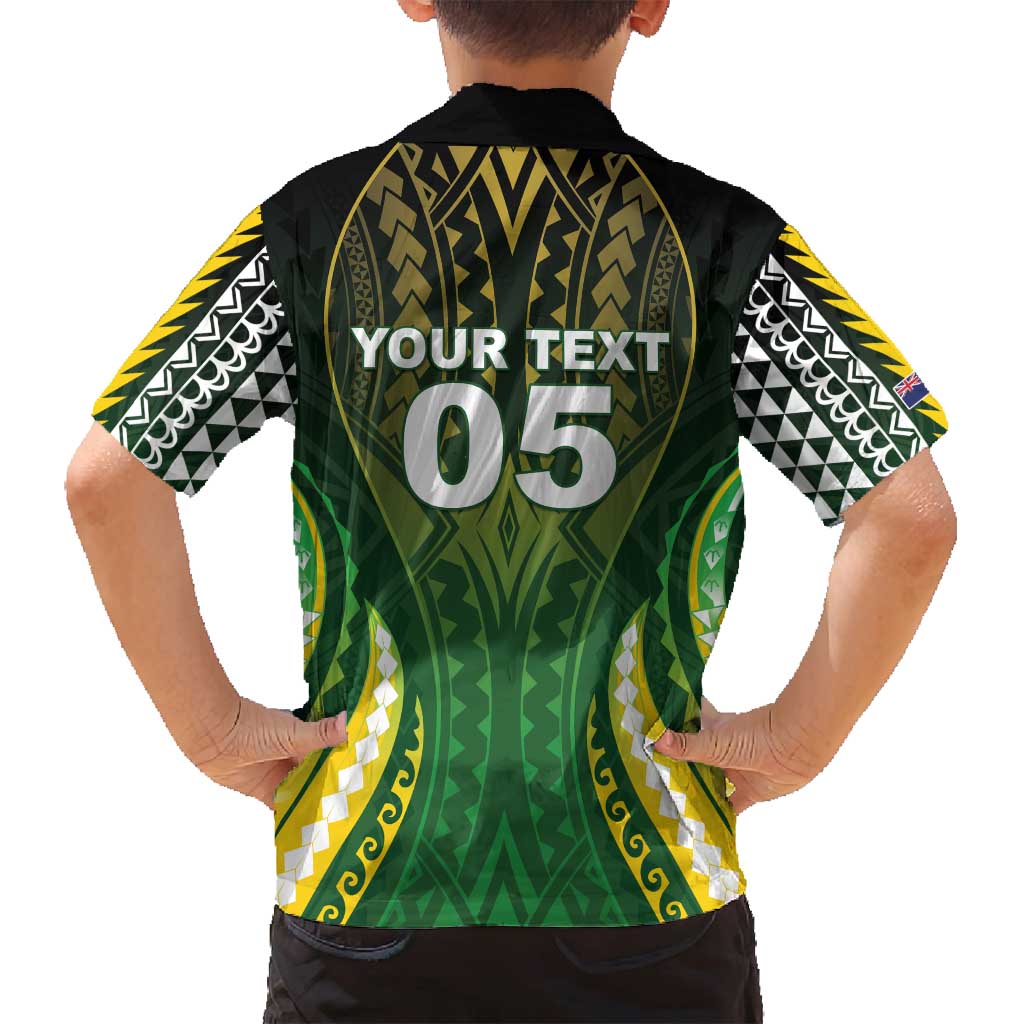 Custom Cook Islands Rugby Family Matching Long Sleeve Bodycon Dress and Hawaiian Shirt Unique Style Green Version - Polynesian Pride
