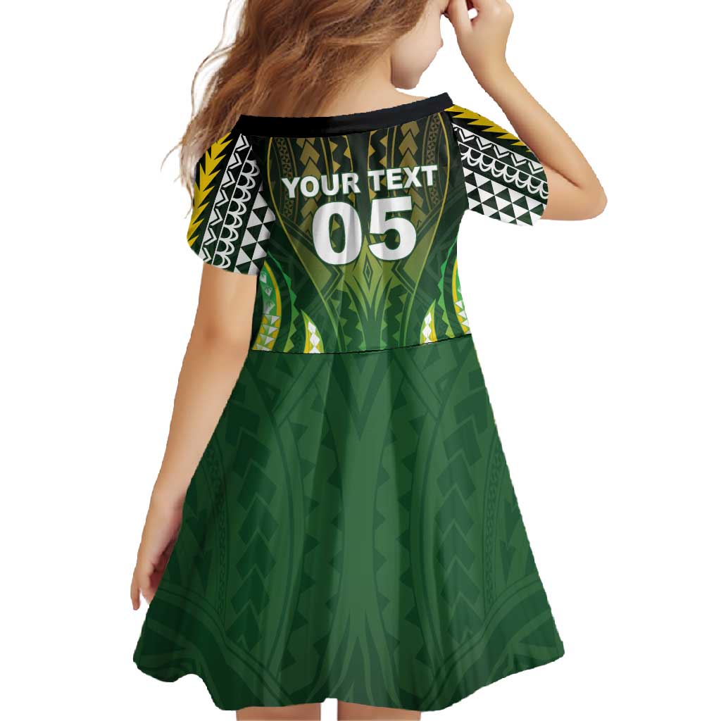 Custom Cook Islands Rugby Family Matching Long Sleeve Bodycon Dress and Hawaiian Shirt Unique Style Green Version - Polynesian Pride