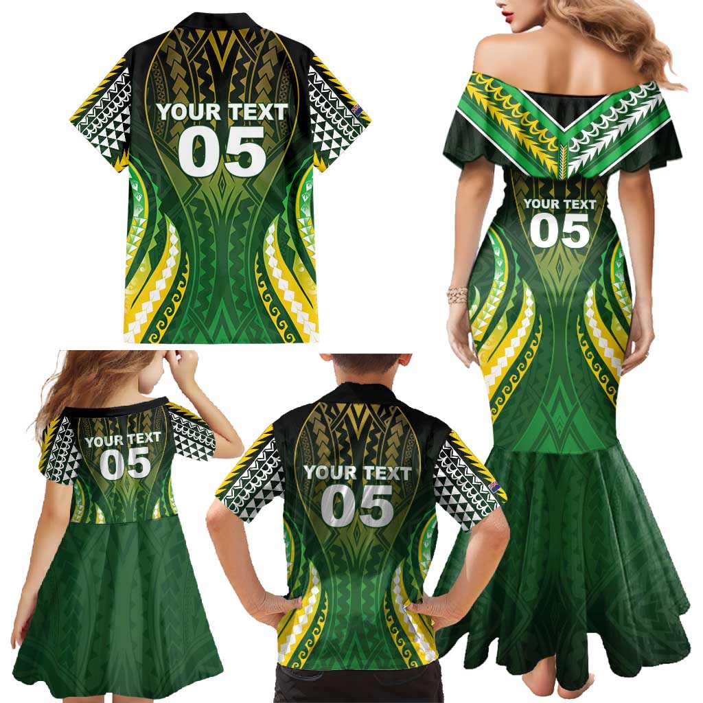 Custom Cook Islands Rugby Family Matching Mermaid Dress and Hawaiian Shirt Unique Style Green Version - Polynesian Pride