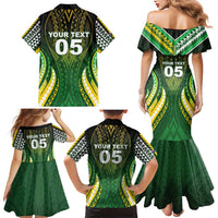 Custom Cook Islands Rugby Family Matching Mermaid Dress and Hawaiian Shirt Unique Style Green Version - Polynesian Pride