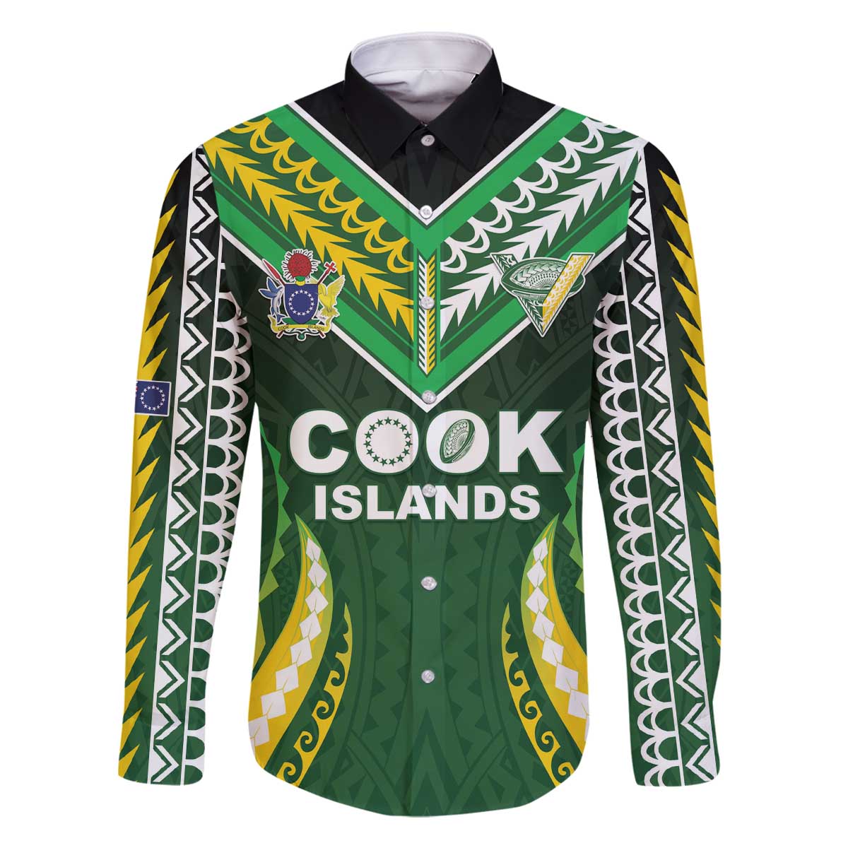Custom Cook Islands Rugby Family Matching Off The Shoulder Long Sleeve Dress and Hawaiian Shirt Unique Style Green Version - Polynesian Pride