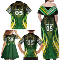 Custom Cook Islands Rugby Family Matching Off Shoulder Maxi Dress and Hawaiian Shirt Unique Style Green Version - Polynesian Pride
