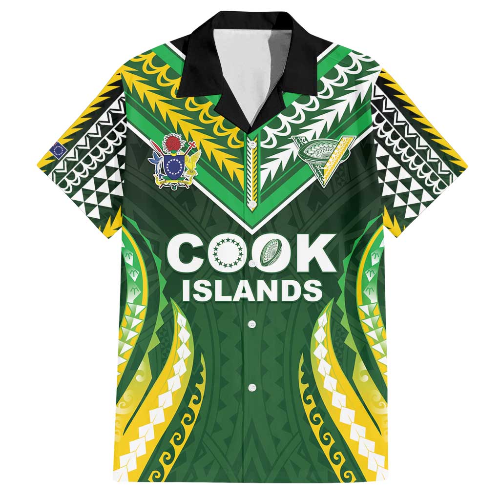 Custom Cook Islands Rugby Family Matching Off Shoulder Maxi Dress and Hawaiian Shirt Unique Style Green Version - Polynesian Pride