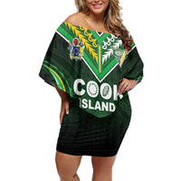 Custom Cook Islands Rugby Family Matching Off Shoulder Short Dress and Hawaiian Shirt Unique Style Green Version - Polynesian Pride