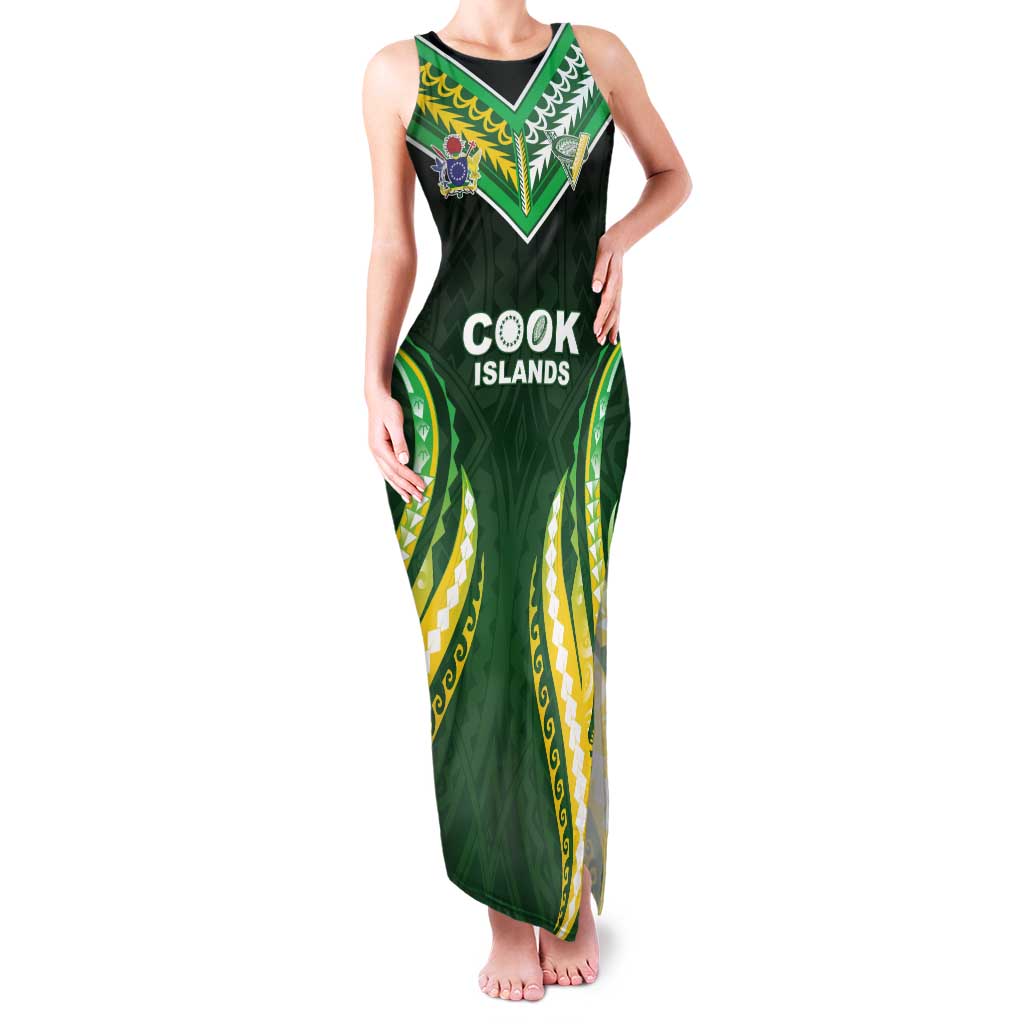 Custom Cook Islands Rugby Family Matching Tank Maxi Dress and Hawaiian Shirt Unique Style Green Version - Polynesian Pride