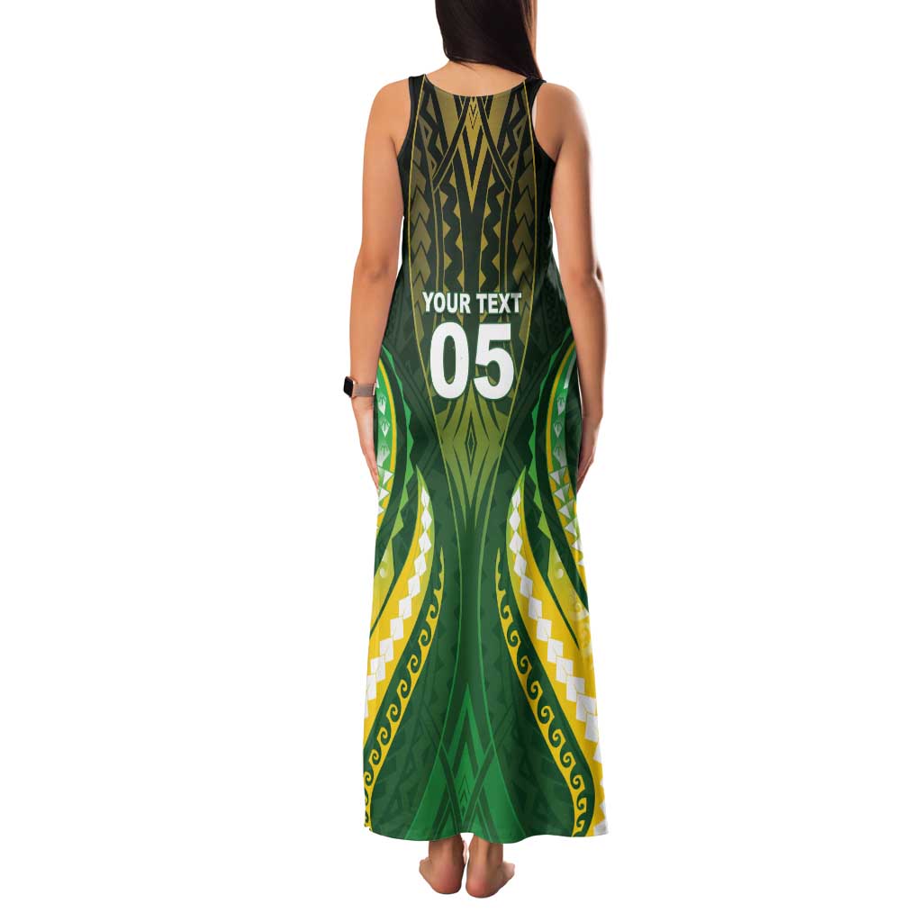 Custom Cook Islands Rugby Family Matching Tank Maxi Dress and Hawaiian Shirt Unique Style Green Version - Polynesian Pride