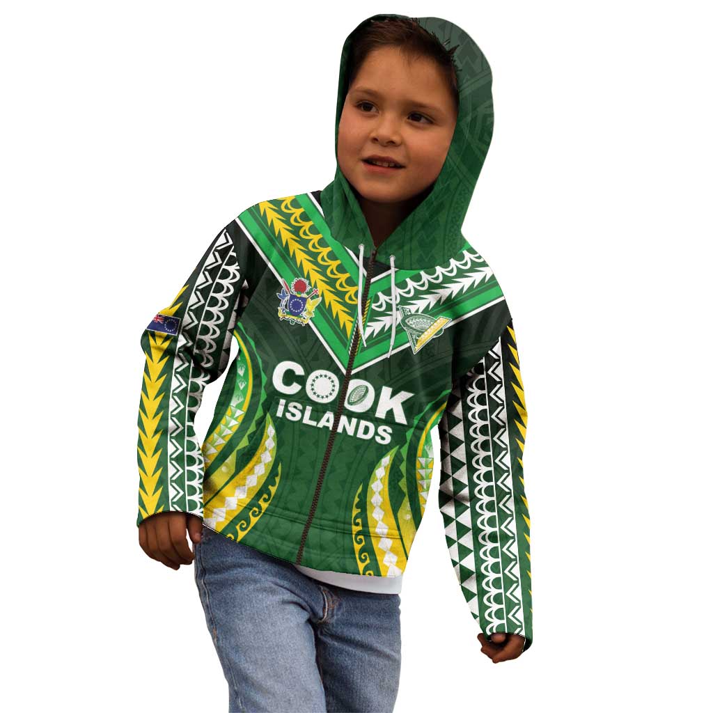 Custom Cook Islands Rugby Kid Hoodie Unique Style Green Version - Polynesian Pride