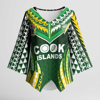 Custom Cook Islands Rugby Kimono Sleeve Blouse Unique Style Green Version - Polynesian Pride