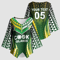 Custom Cook Islands Rugby Kimono Sleeve Blouse Unique Style Green Version - Polynesian Pride