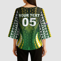 Custom Cook Islands Rugby Kimono Sleeve Blouse Unique Style Green Version - Polynesian Pride