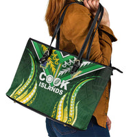 Cook Islands Rugby Leather Tote Bag Unique Style Green Version - Polynesian Pride