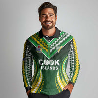 Custom Cook Islands Rugby Long Sleeve Polo Shirt Unique Style Green Version - Polynesian Pride
