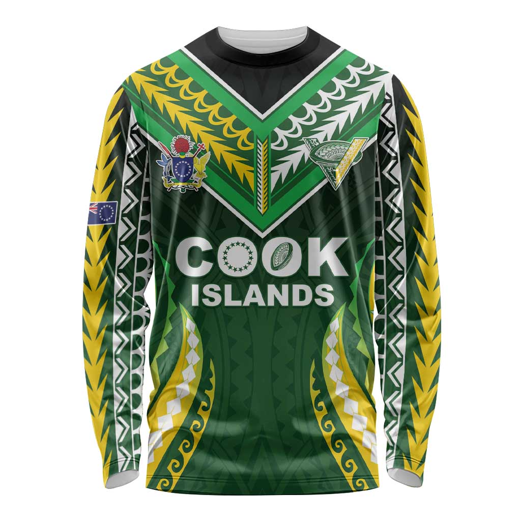 Custom Cook Islands Rugby Long Sleeve Shirt Unique Style Green Version - Polynesian Pride