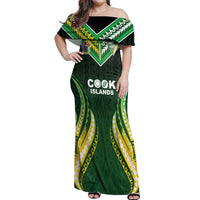 Custom Cook Islands Rugby Off Shoulder Maxi Dress Unique Style Green Version - Polynesian Pride