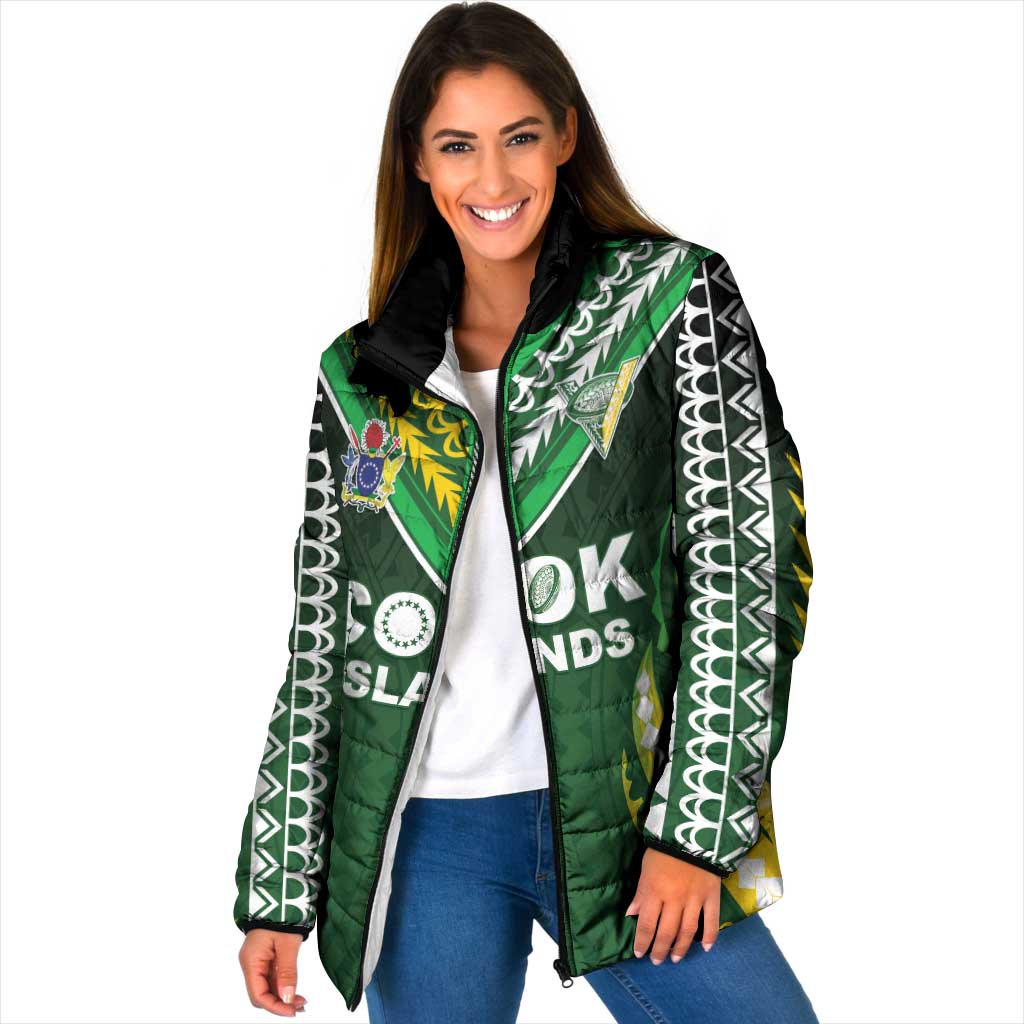 Custom Cook Islands Rugby Padded Jacket Unique Style Green Version - Polynesian Pride