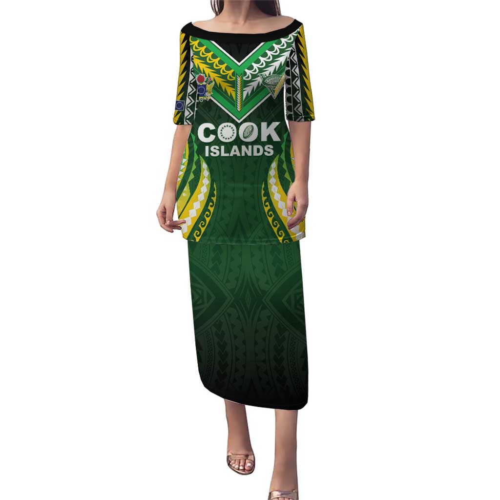 Custom Cook Islands Rugby Puletasi Unique Style Green Version - Polynesian Pride