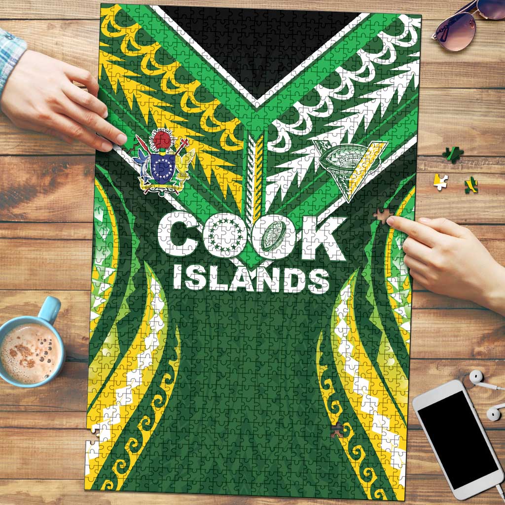 Cook Islands Rugby Puzzle Unique Style Green Version - Polynesian Pride