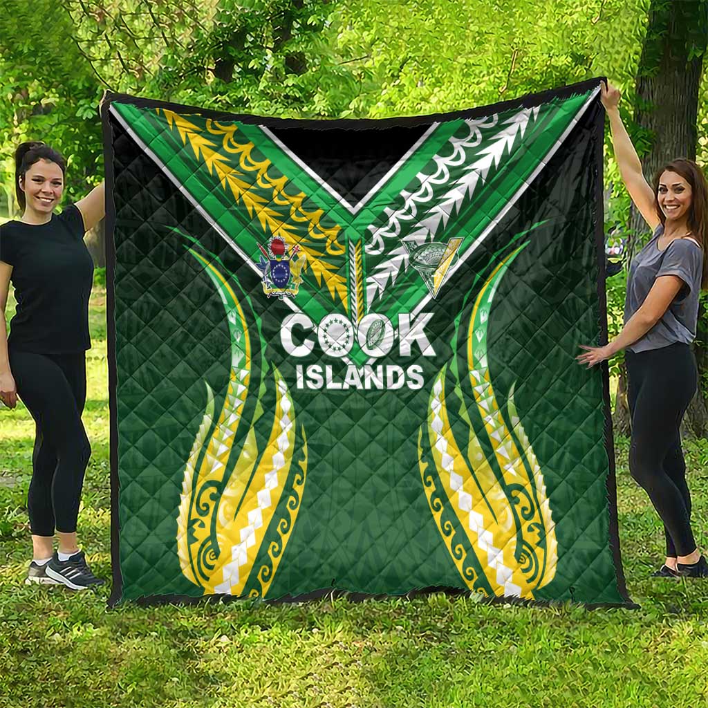 Cook Islands Rugby Quilt Unique Style Green Version - Polynesian Pride