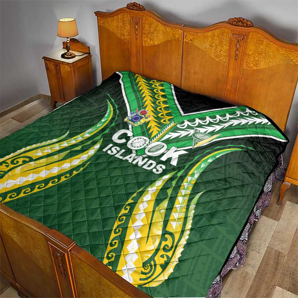 Cook Islands Rugby Quilt Unique Style Green Version - Polynesian Pride