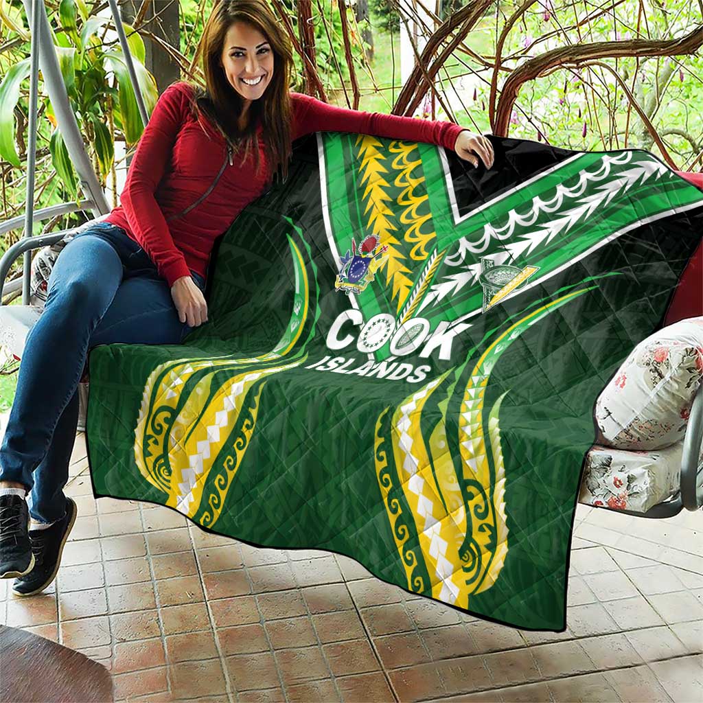 Cook Islands Rugby Quilt Unique Style Green Version - Polynesian Pride