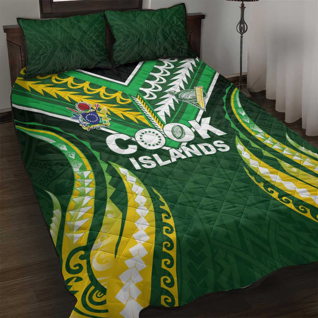 Cook Islands Rugby Quilt Bed Set Unique Style Green Version - Polynesian Pride