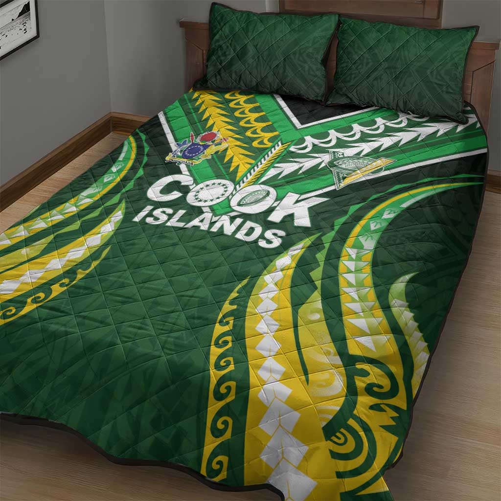 Cook Islands Rugby Quilt Bed Set Unique Style Green Version - Polynesian Pride
