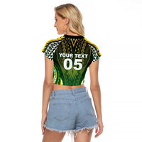 Custom Cook Islands Rugby Raglan Cropped T Shirt Unique Style Green Version - Polynesian Pride