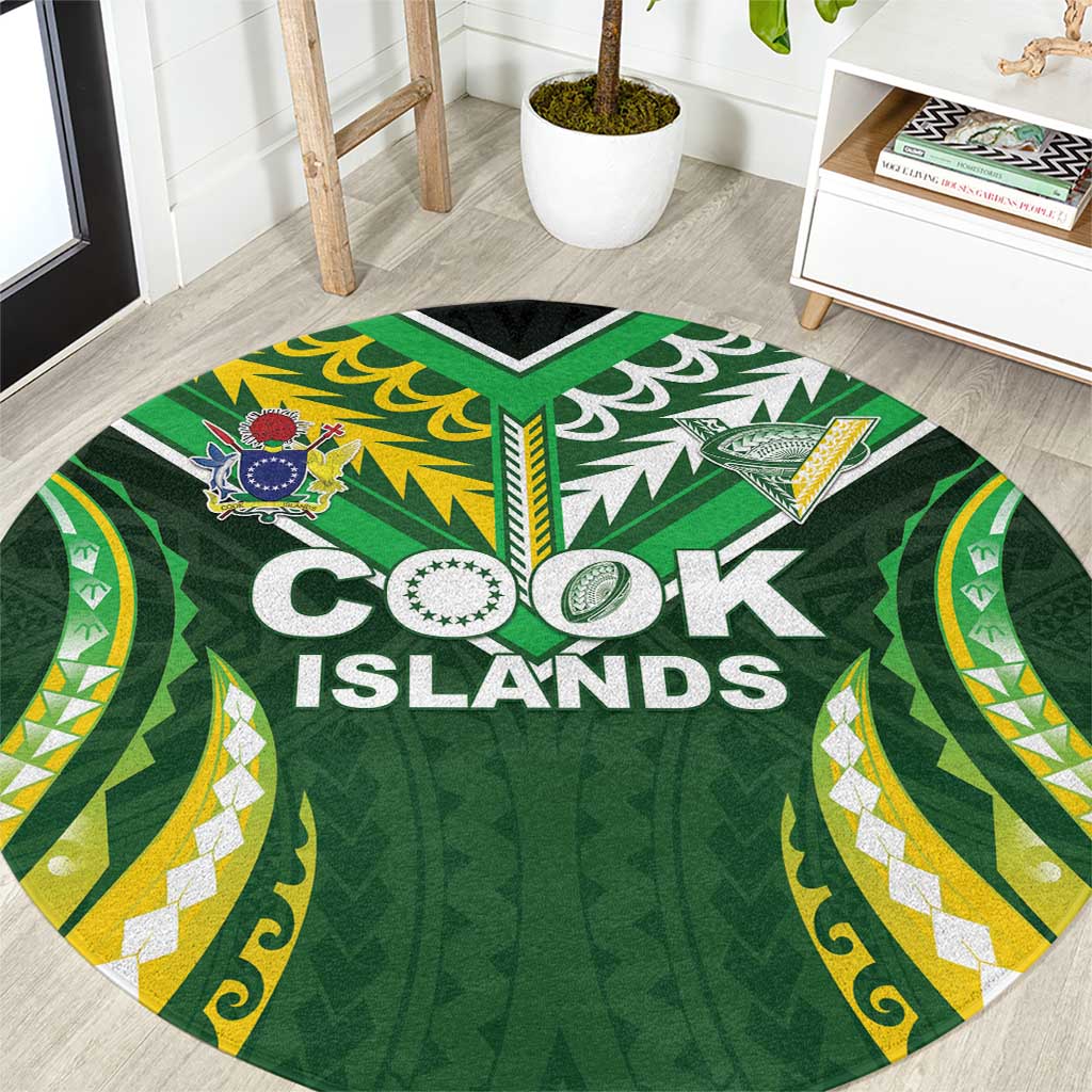 Cook Islands Rugby Round Carpet Unique Style Green Version - Polynesian Pride