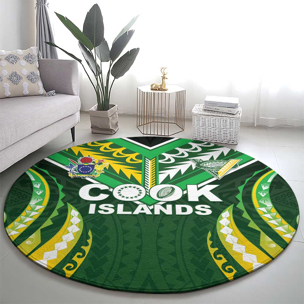 Cook Islands Rugby Round Carpet Unique Style Green Version - Polynesian Pride